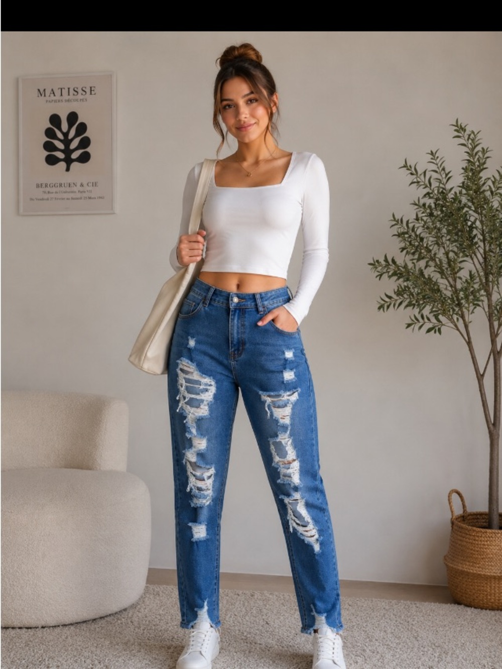 SHEIN Distressed Skinny Jeans Size M Blue Stretch Denim Ripped Jeans